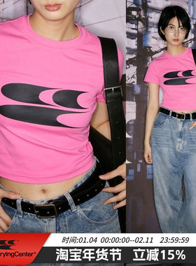 CryingCenter 美式紧身短款T恤上衣辣妹休闲夏季弹力棉 哭喊中心