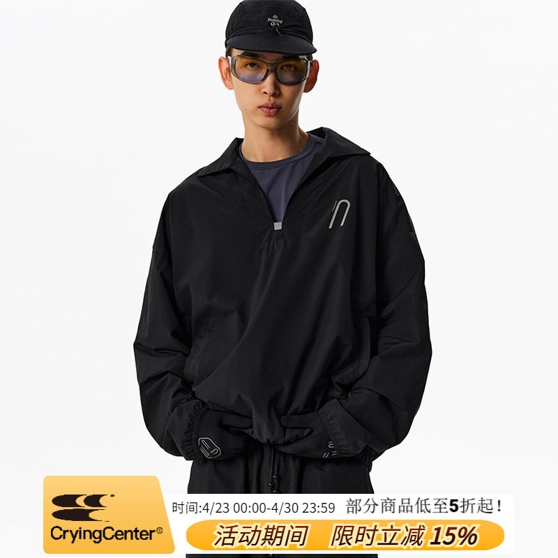 CryingCenter 短宽廓形感翻领运动卫衣 秋冬训练套头衫 哭喊中心