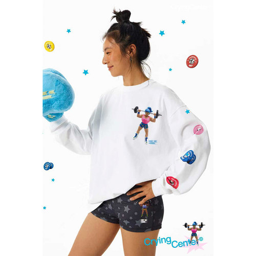 CryingCenter健身举重杠铃肌肉女星星印花速干运动长袖TEE男女款