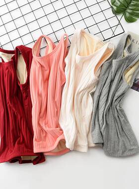 冬季新款坑条超柔大码保暖背心女双层加绒加厚无袖百修身打底衫