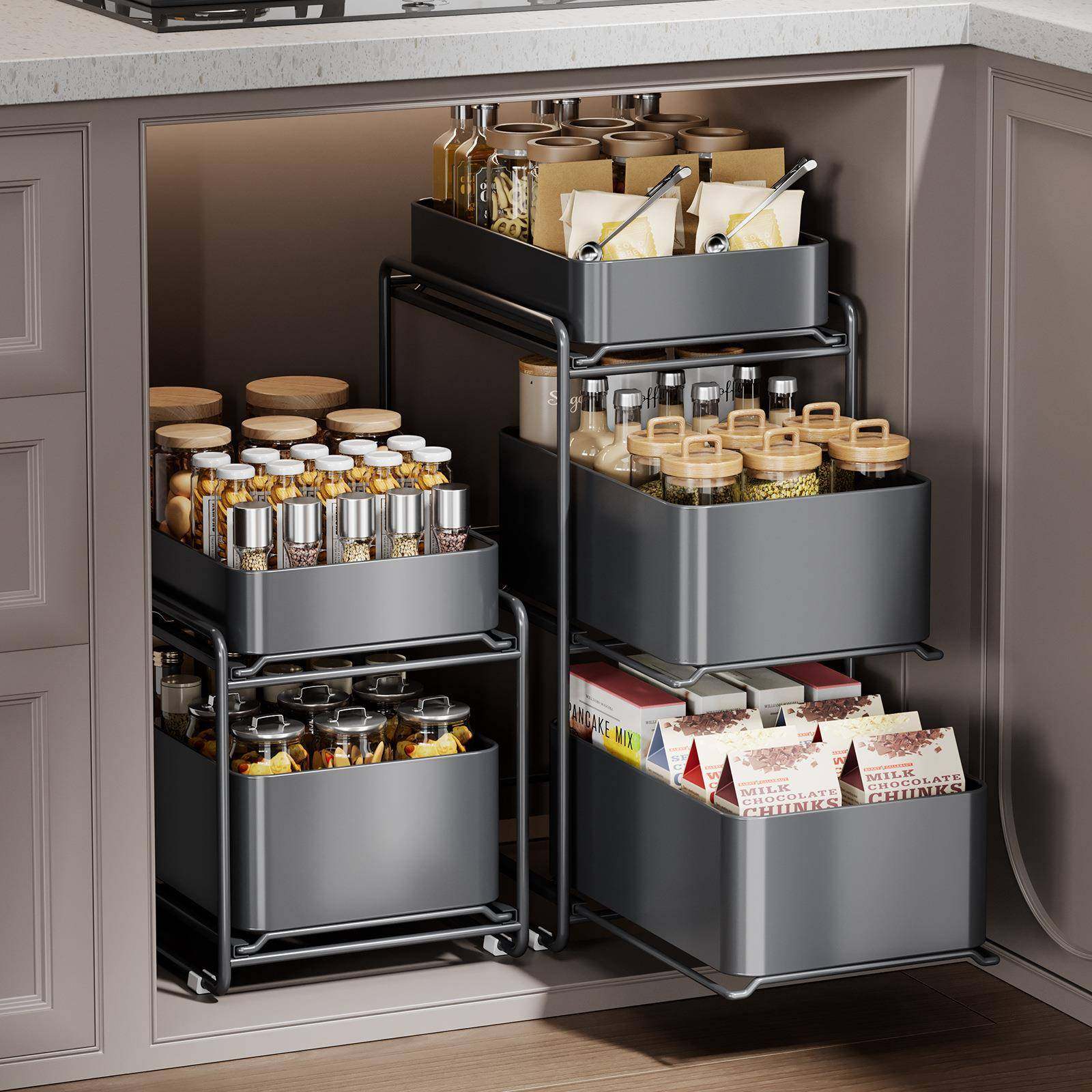 厨房下水槽置物架调料碗碟抽拉式水池多功能收纳架橱柜拉篮分层架,厨房/烹饪用具,抹布架/厨房清洁收纳架,淘宝优惠券,粉丝福利购,淘宝优惠卷