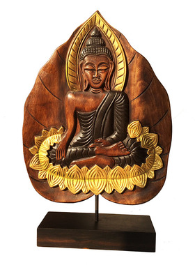 东南亚风实木雕刻菩提叶工艺摆设