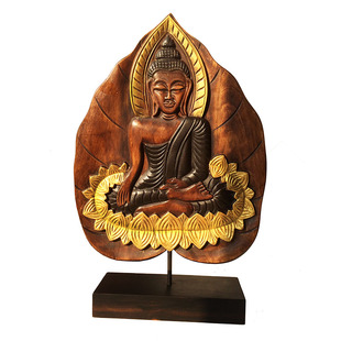 特惠东南亚创意实木雕刻菩提叶佛像摆件酒吧会所餐厅特色工艺摆设