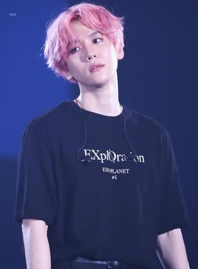 新款短袖T恤exo五巡同款伯贤灿烈世勋同款黑色全棉半袖
