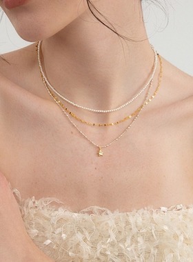 LLab 通体s925 小星星细项链撞色设计可调节小隔珠链叠戴裸链