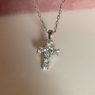LLab s925纯银3A火彩锆石十字架镶满钻吊坠项链