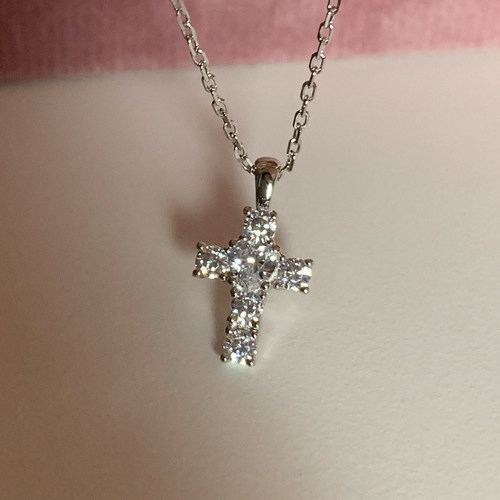 s925纯银十字架镶满钻吊坠项链