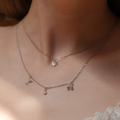 原创樱桃鸡尾酒满钻跳动爱心项链