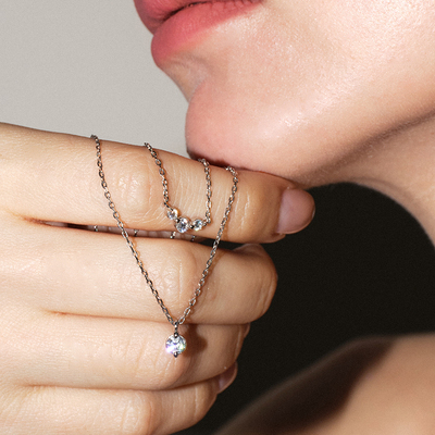 s925银精致迷你莫桑石钻锁骨链