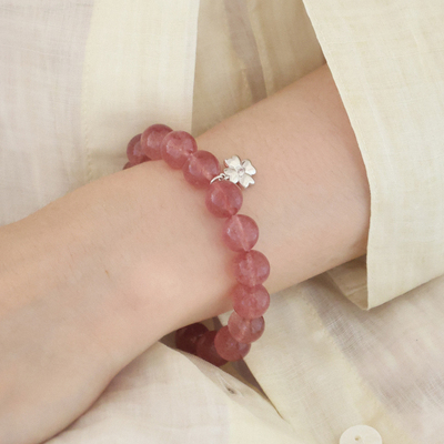 LLab 原创设计爱心拼接四叶草吊坠白水晶/草莓晶/粉水晶手串手链