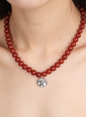 LLab 原创设计不规则手工感西红柿吊坠好柿发生红玛瑙串珠项链