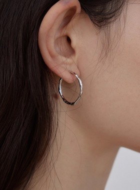 LLab 竹节耳圈s925银简约百搭金银双色素圈中号