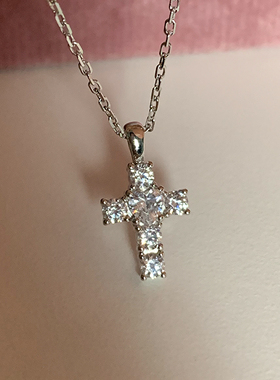 s925纯银十字架镶满钻吊坠项链