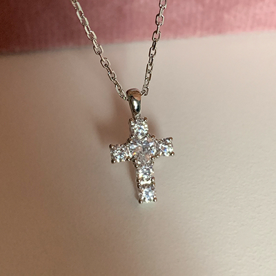 s925纯银十字架镶满钻吊坠项链