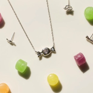 LLab s925银制原创糖果爱心高闪粉色锆石项链