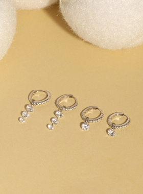 LLab s925 精致百搭高品质穿孔圆锆石流苏耳坠满钻小耳圈