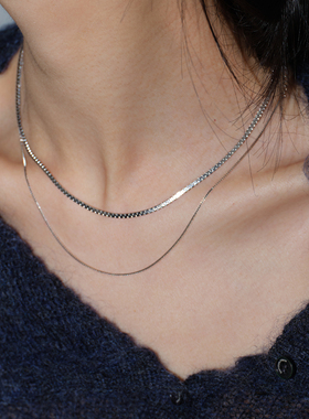 LLab 通体s925银进口压花扁蛇骨链极细柔软高级感百搭叠戴素链