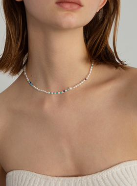 彩色天然石淡水珍珠叠戴项链