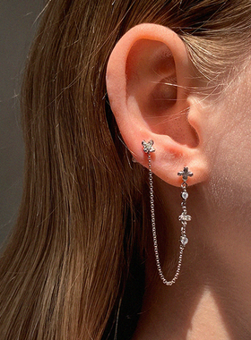 LLab 通体s925 原创设计精致镶钻小花瓣耳钉/耳圈/耳线 多款