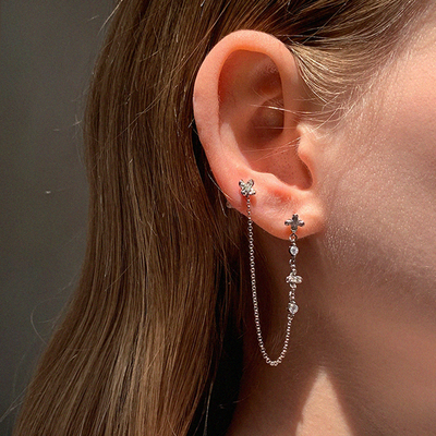 LLab 通体s925 原创设计精致镶钻小花瓣耳钉/耳圈/耳线 多款