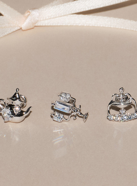 LLab 许愿系列 s925银 原创法式复古小茶壶/烛台/许愿池镶钻耳钉