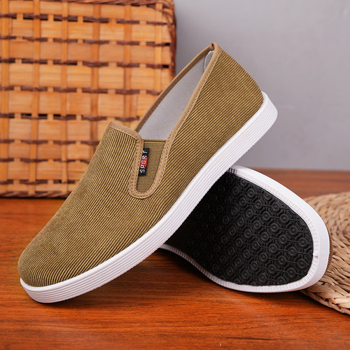 新款北京布鞋男款条绒中老年透气脚蹬舒适软底防滑开车休闲耐磨