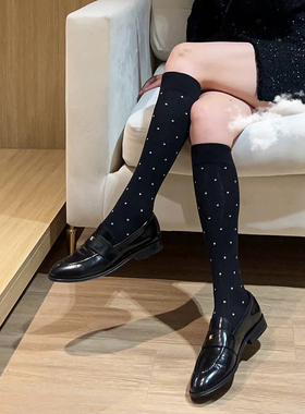精梳棉波点小腿袜女秋冬膝下长筒袜复古百搭柔软弹力堆堆袜AZ220