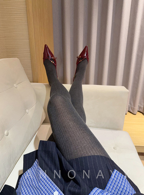 山羊绒莫代尔微透条纹连裤袜秋miu系不勒腿无压力直角打底袜A352