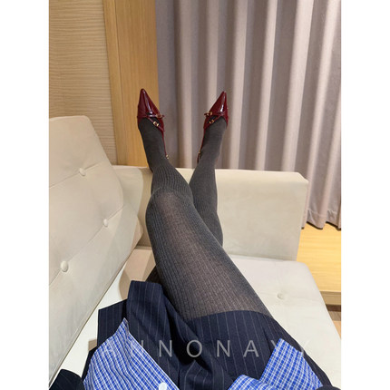 山羊绒莫代尔微透条纹连裤袜秋miu系不勒腿无压力直角打底袜A352