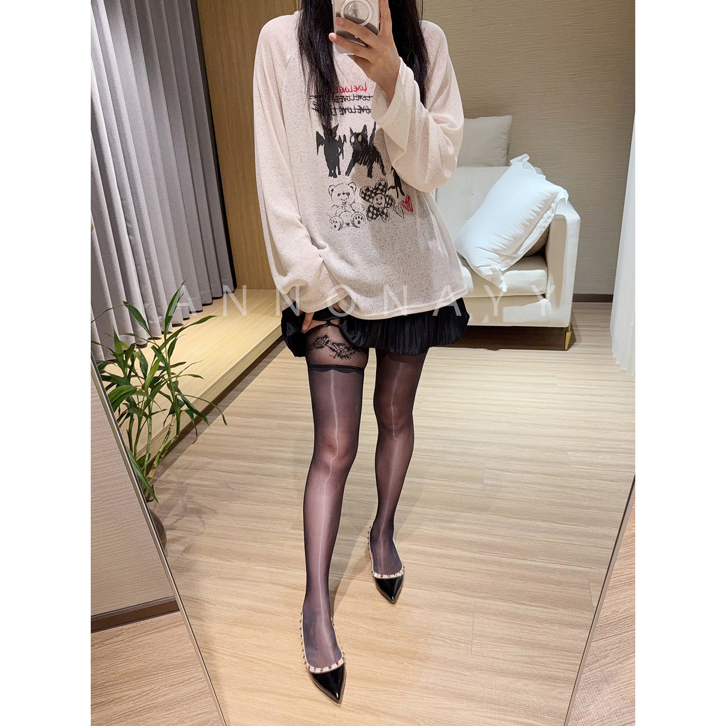 3D极光丝滑蕾丝一体式吊带袜