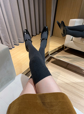 羊毛平板发热纱过膝长筒袜 秋冬格雷系柔软保暖大腿袜堆堆袜AZ216