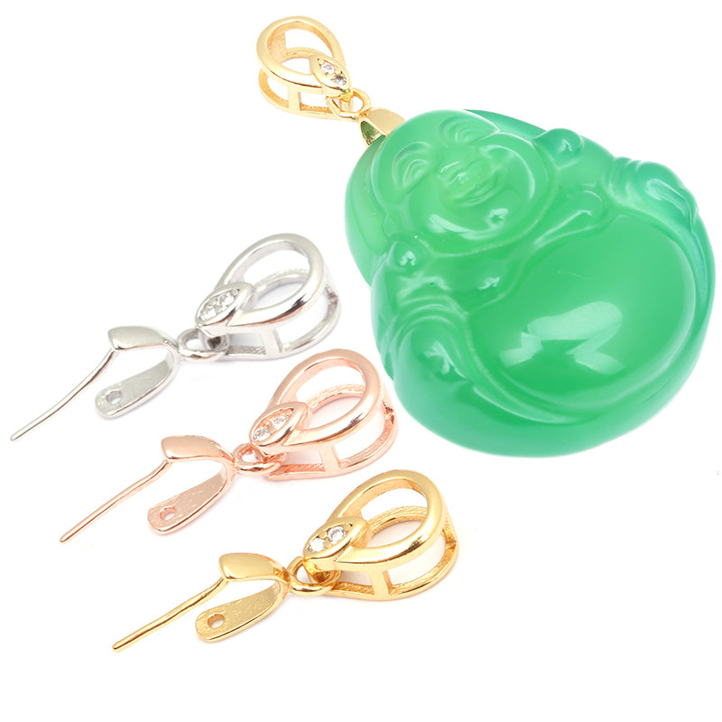 玉佛观音斜孔扣头S925纯银吊坠扣小佛玉扣翡翠佛公挂扣diy瓜子扣