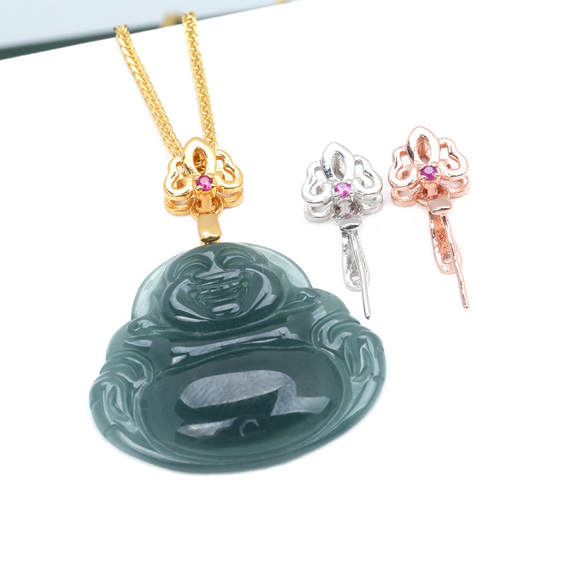 包邮S925纯银吊坠扣翡翠斜孔扣小佛公观音玉坠夹扣貔貅扣挂件扣头