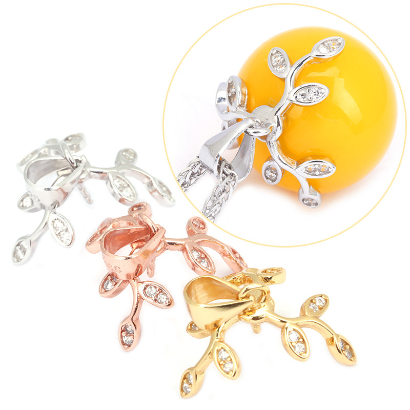 包邮S925纯银镀18K金单珠吊坠扣镶嵌14-22mm蜜蜡琥珀珍珠圆珠扣头