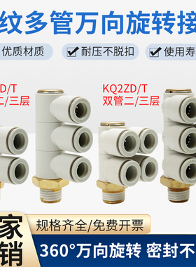 万向双管旋转快插KQ2ZT/KQ2ZD06-01气管接头一拖二四六KQ2VD/ZT