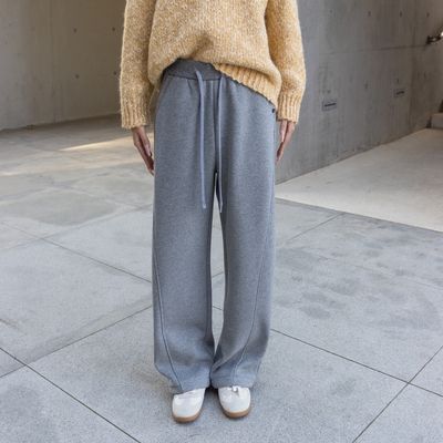 加绒冬季浅灰色抽绳休闲长裤女