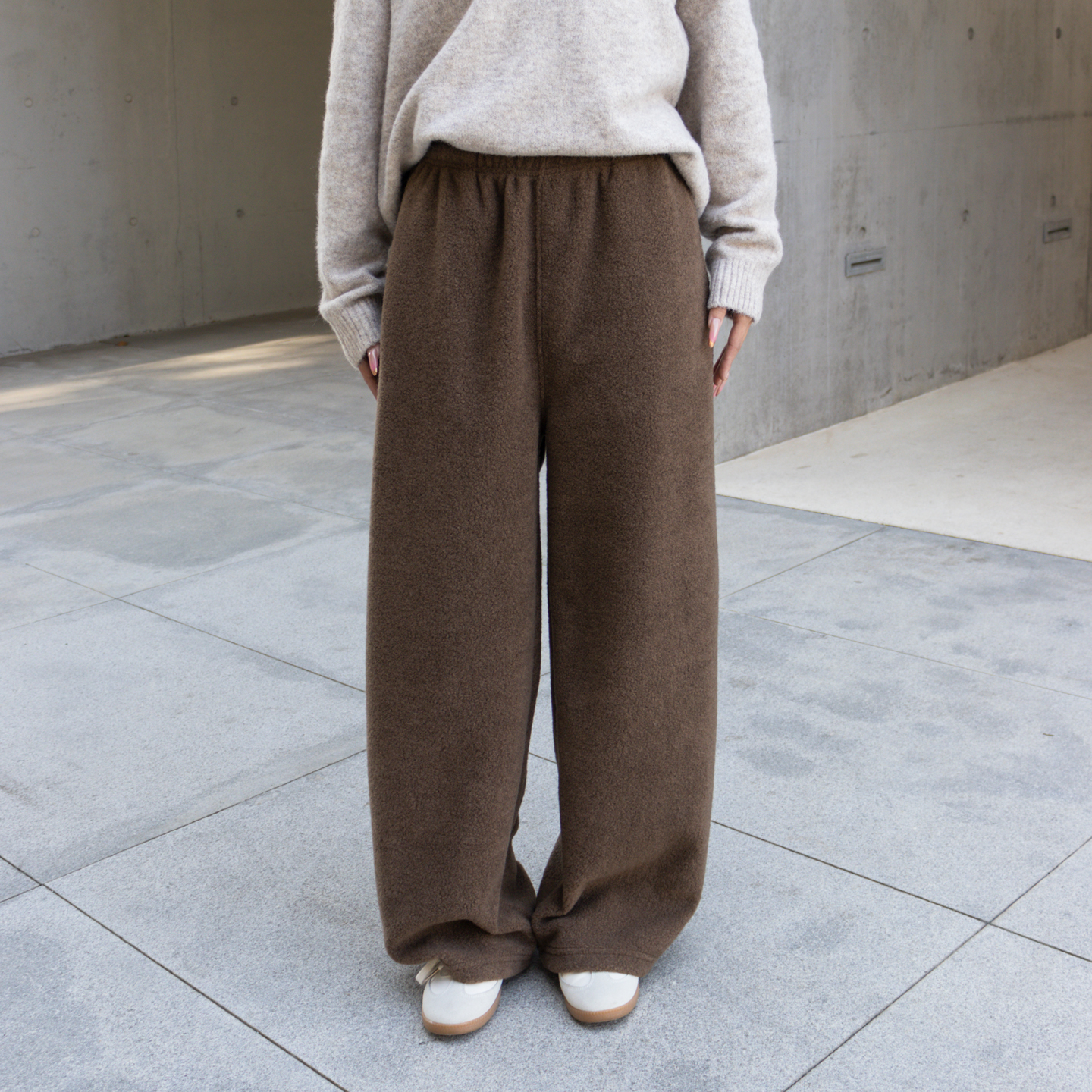 冬季煎茶咖色圈圈薄绒内置抽绳束脚堆堆裤休闲裤长裤女