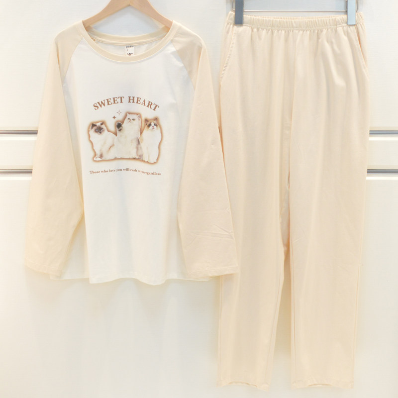 佰伦熊睡衣2026春季女士针织纯棉卡通可爱淑女长袖休闲家居服套