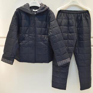 雪尔绵睡衣2026冬季女士浣溪沙薄夹棉简约高级感连帽棉袄家居服套