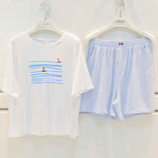 女士莫代尔棉字母卡通可爱休闲短袖 伊姿娇娜睡衣2025夏季 家居服套