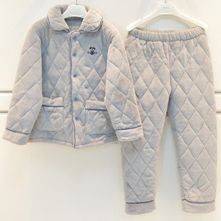 妈咪印象儿童睡衣冬季 家居服 男童亲肤绒三层加厚夹棉清爽干净童装