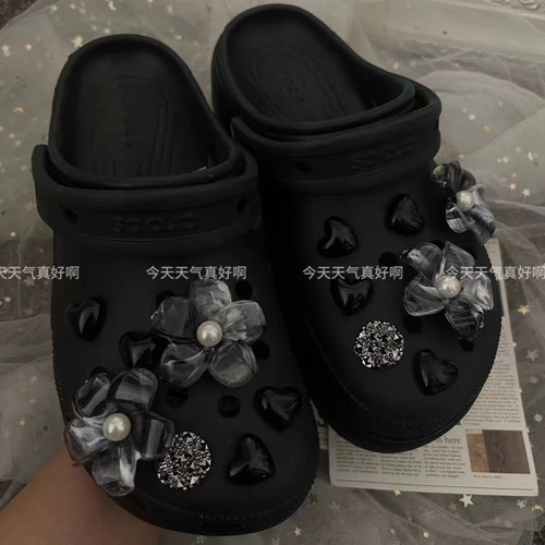 黑色洞洞鞋配饰高级感泼墨甜酷鞋花鞋扣鞋面装饰配件245
