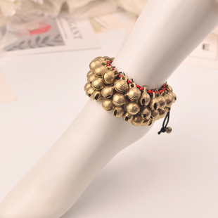 跳舞道具虎头铃铛脚链复古红绳民族舞配饰三层铃铛响铃手链手环