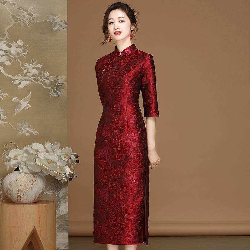 晓曼高端喜婆婆旗袍春季2025年新款中国风提花红色日常改良敬酒服