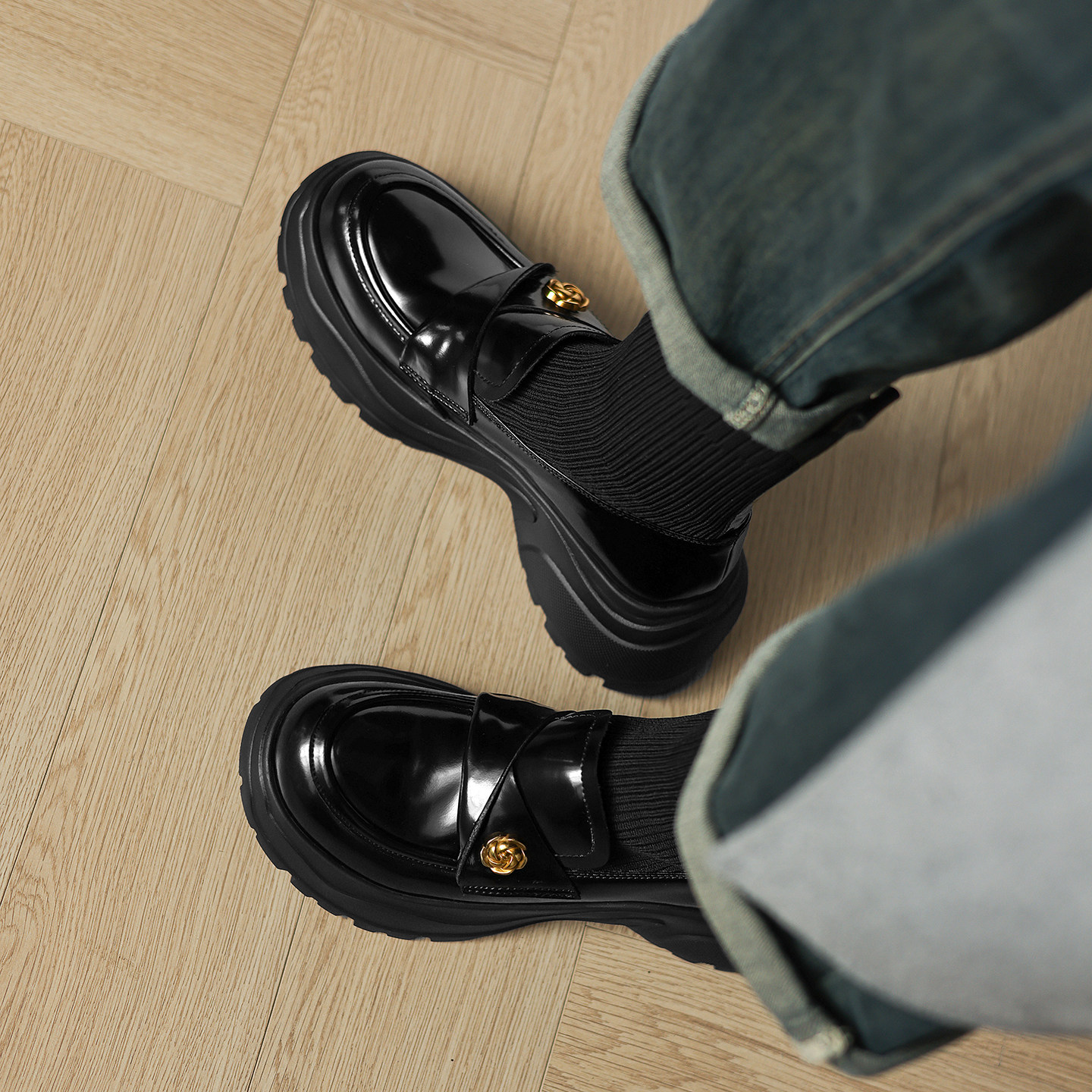 小香风法式复古真皮厚底弹力针织袜靴女春秋单靴中跟圆头瘦瘦短靴,女鞋,弹力靴/袜靴,淘宝优惠券,粉丝福利购,淘宝优惠卷