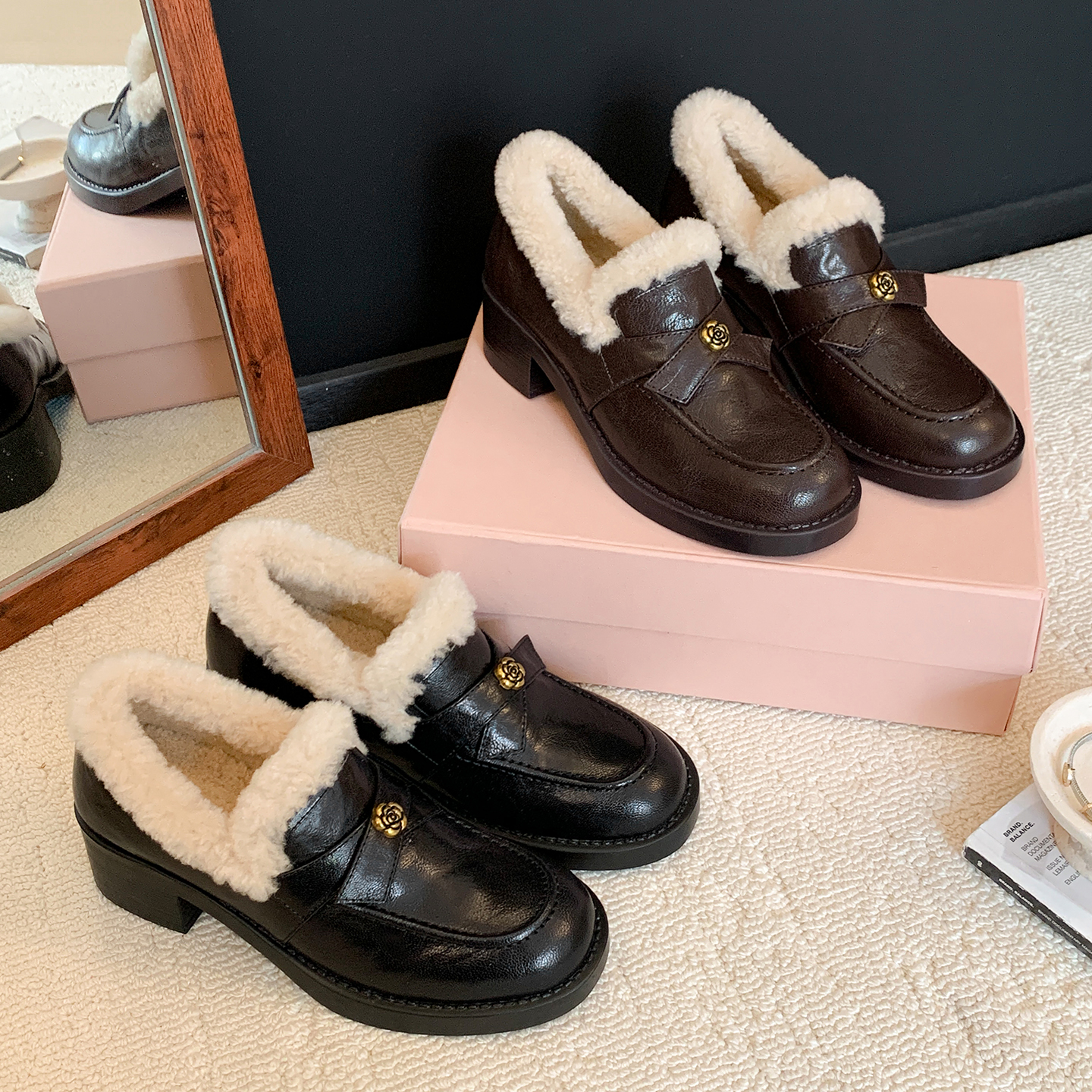 2025新款秋季真皮厚底加绒保暖时尚百搭复古羊皮乐福鞋休闲鞋女