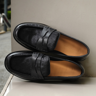 女 智慧baby头层牛皮乐福鞋 女2025新款 英伦风马毛小皮鞋 一脚蹬单鞋