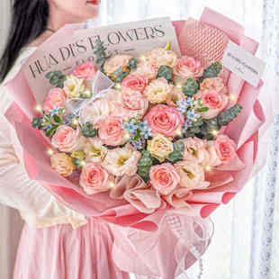 昆明鲜花速递 订花送花 11枝爱莎玫瑰 花束生日同城 手捧花