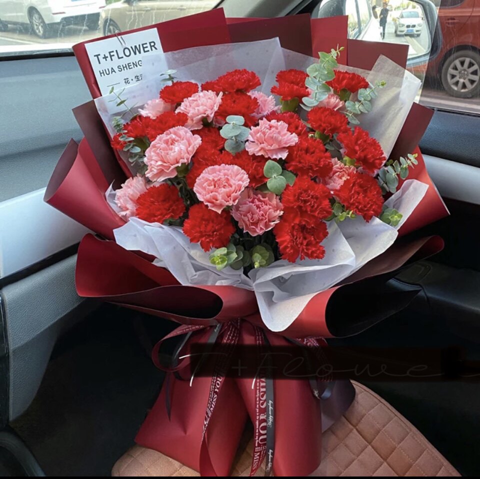 同城送花昆明鲜花 33朵双康乃馨混搭花束 母亲节 生日探望