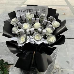 yan花束 昆明花店昆明鲜花快递 11枝黑骑士玫瑰 圆礼盒多款